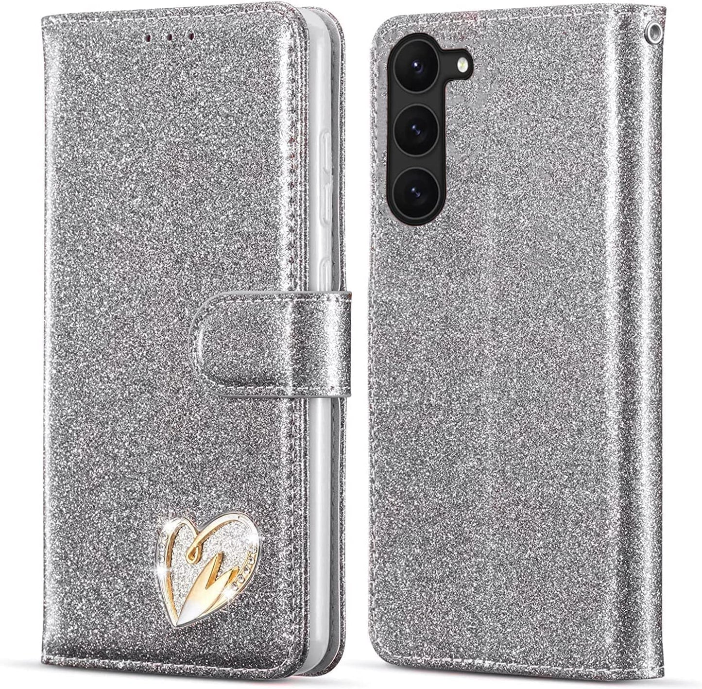 iPhone 16- 13 Wallet Heart Shiney Cases