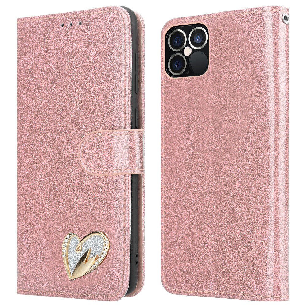 iPhone 16- 13 Wallet Heart Shiney Cases