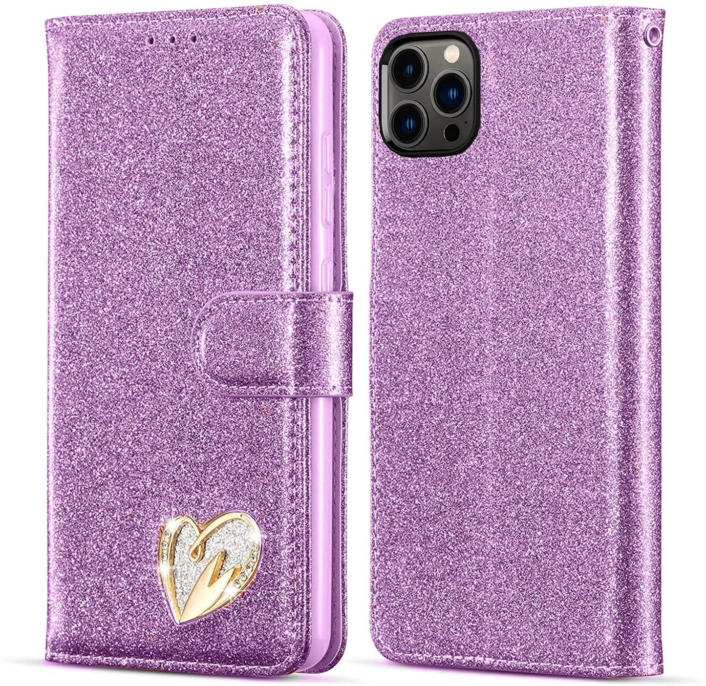 iPhone 16- 13 Wallet Heart Shiney Cases