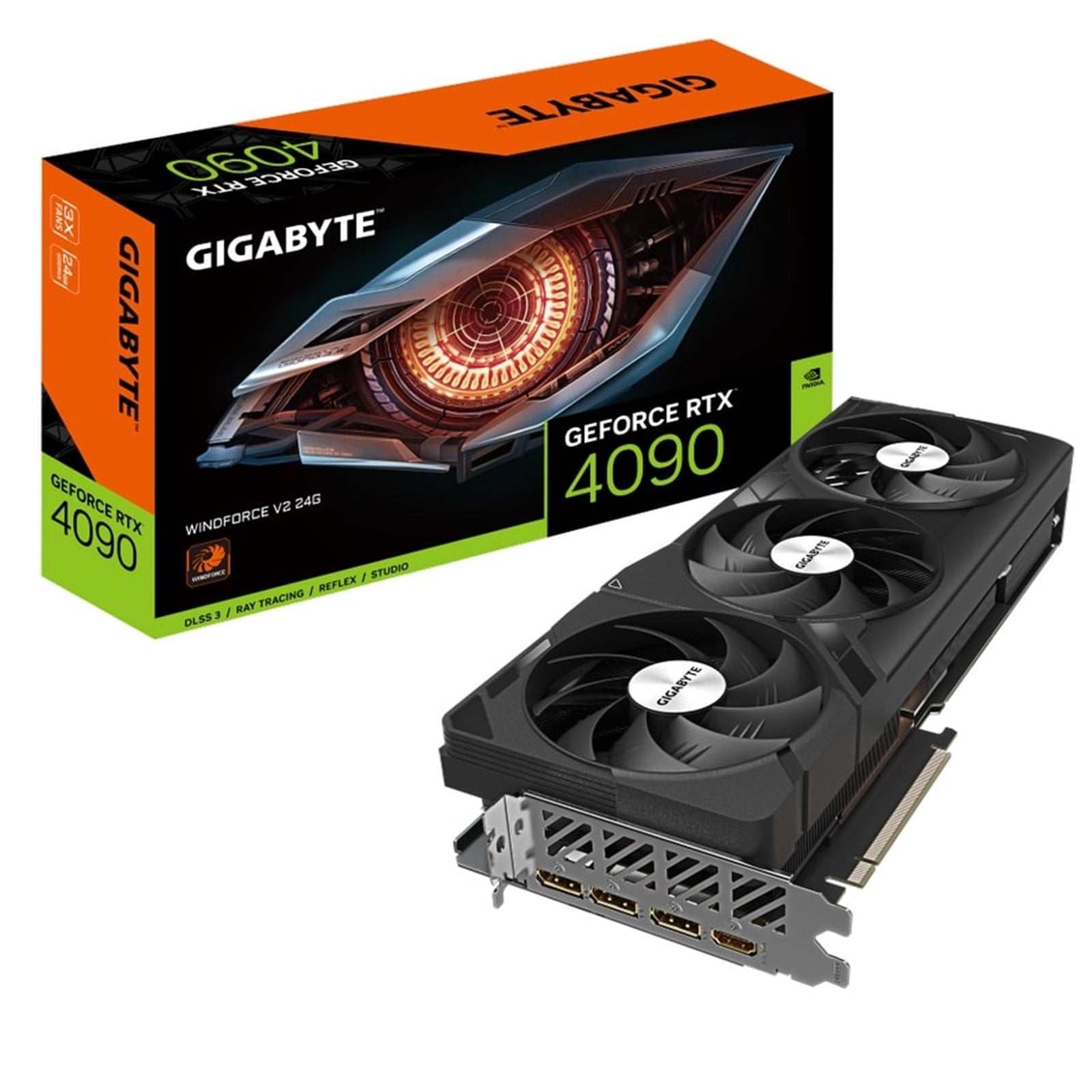 Gigabyte NVIDIA GeForce RTX 4090 WINDFORCE V2 Graphics Card, 24GB GDDR6X, 16384 CUDA Cores, 2520 MHz Core Clock, Triple Fan, 3x DisplayPorts / 1x HDMI Port